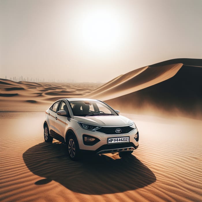 White Tata Nexon HP14D4321 | Dubai Desert Scene