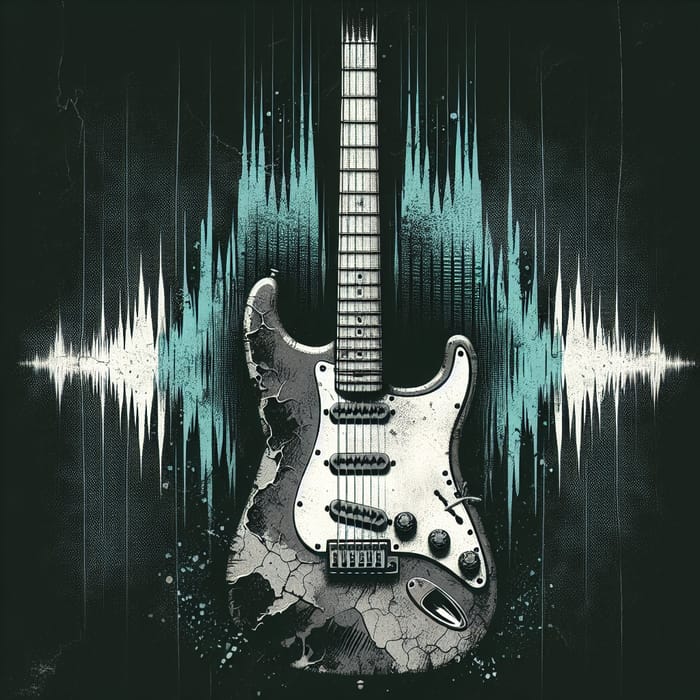 Echoes of Grunge Electric Guitar with Soundwaves Illustration