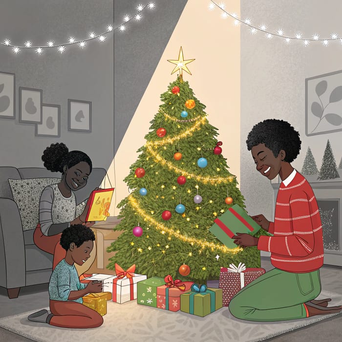 Vibrant Christmas Scene with an African American Family