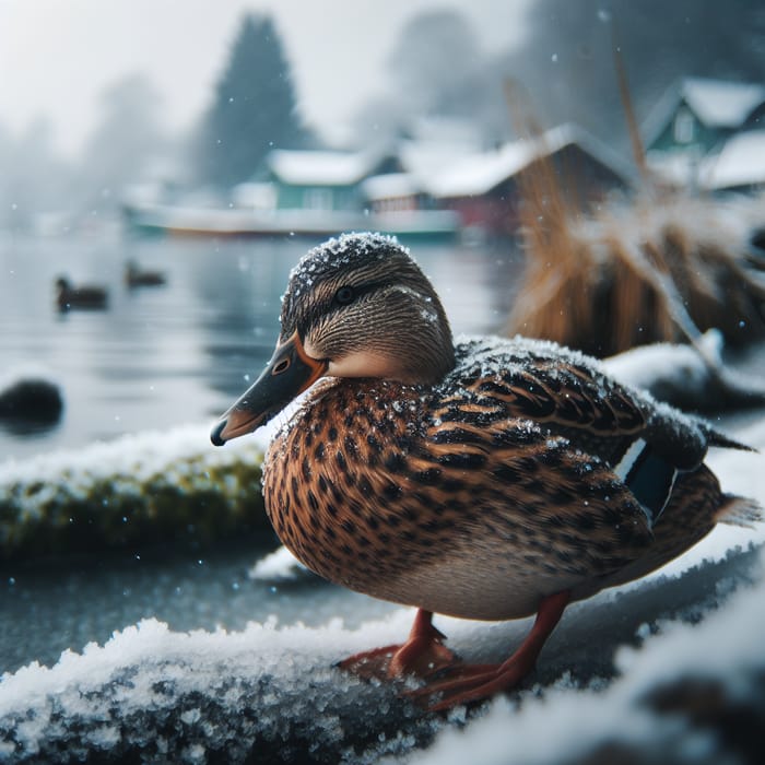 Winter Duck in Snowy Setting