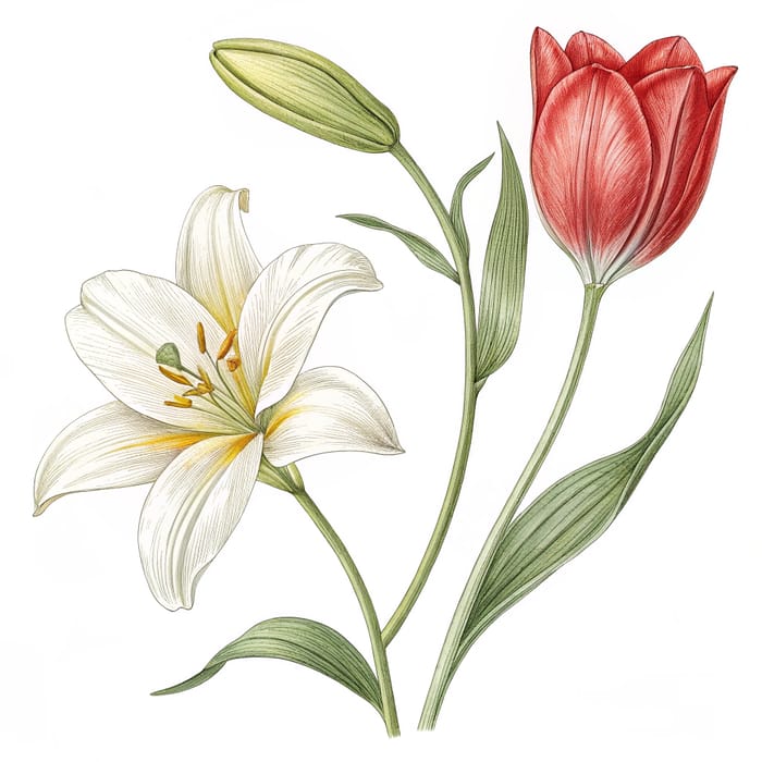 Beautiful Lily and Tulip Flower Drawings