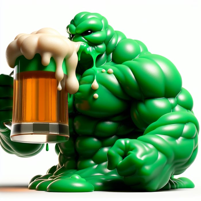 Green Slime Creature Drinking Beer