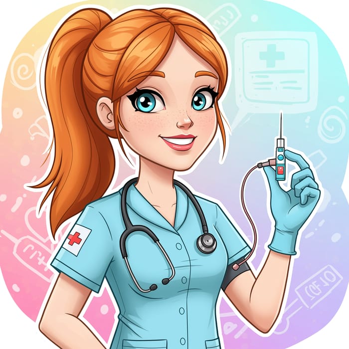 Cartoon Phlebotomist with Red Hair