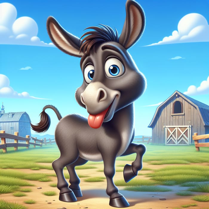 Funny Cartoon Donkey in Playful Field