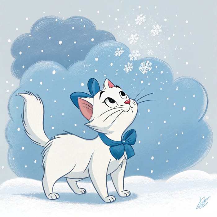 Marie from Aristocats in Snowy Cloud Scene