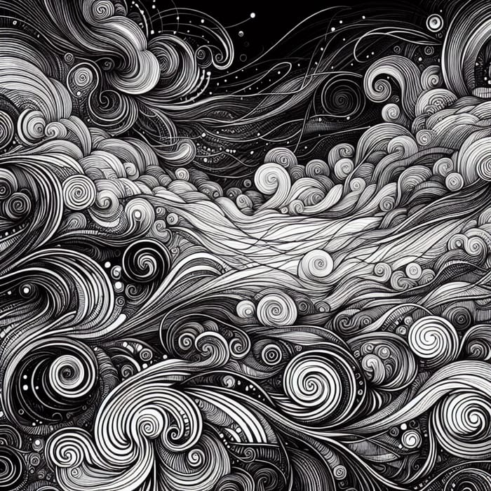 Abstract Swirly Black and White Line Art Background