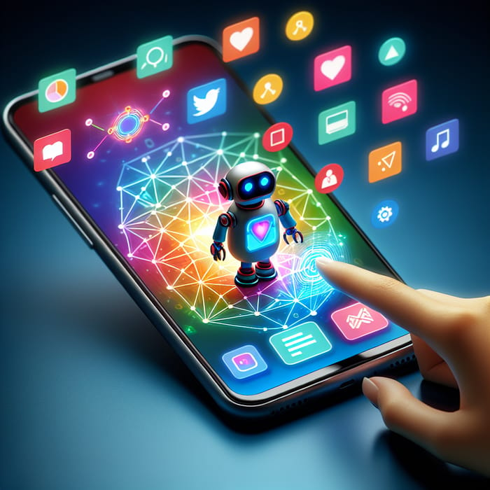 Snapchat AI: Smartphone App with Robot Icon and Geometric Designs