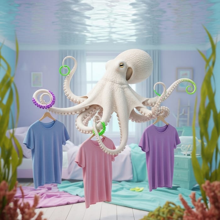 Colorful Octopus Fashion in a Pastel Bedroom Colorful Octopus Fashion in a Pastel Bedroom
