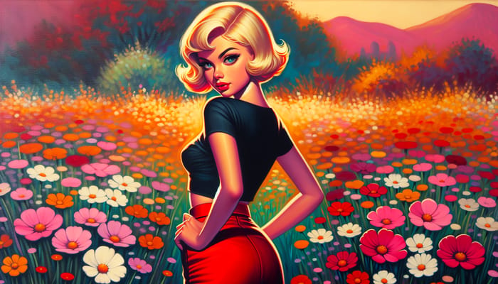 Blond Woman in Flower Field: Captivating Beauty and Charm