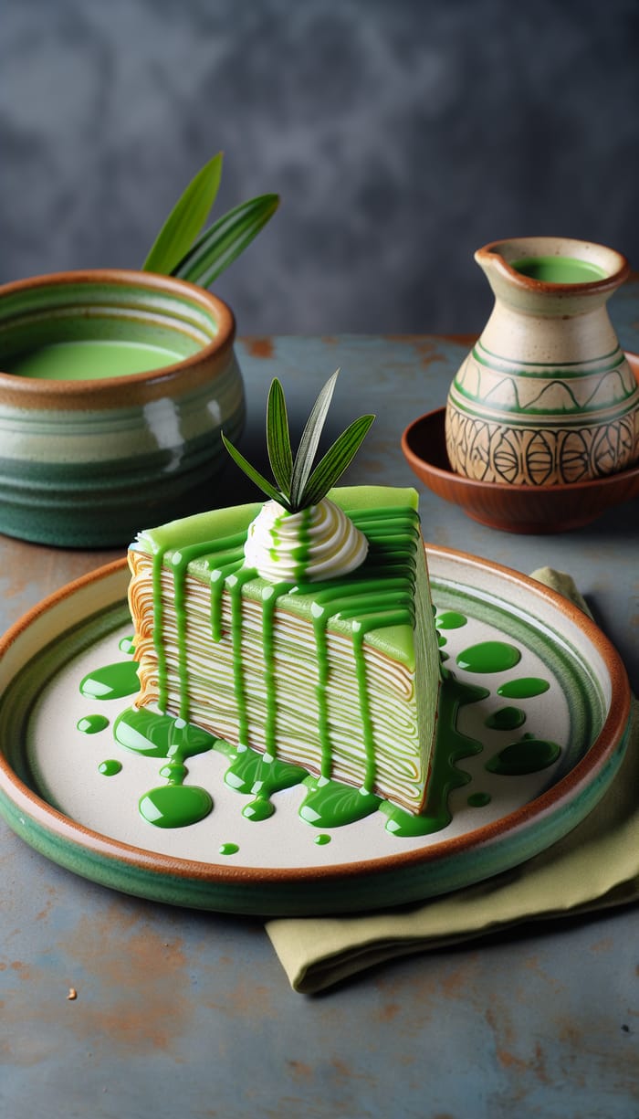 Delicious Pandan Crepe Cake with Coconut Sauce