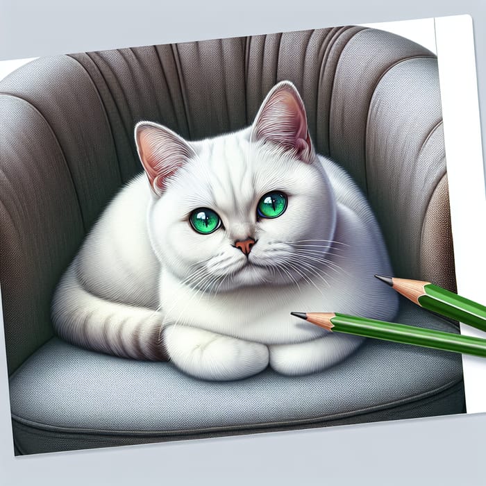 Short-Haired White Cat Sitting in Cozy Chair