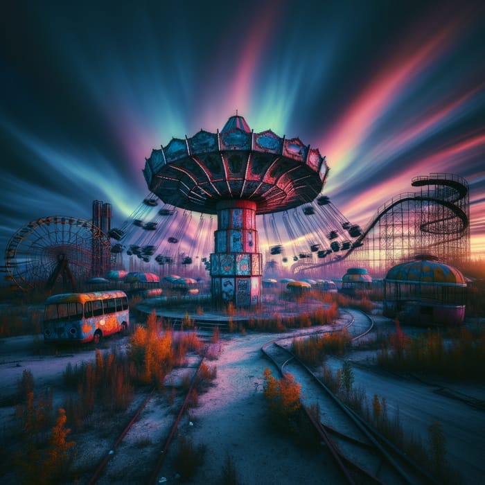 Deserted Carnival at Dusk: Vibrant and Eerie Atmosphere