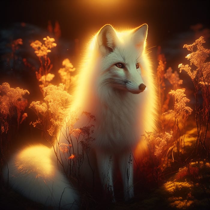 Ethereal White Fox: Captivating Beauty in Golden Sunset