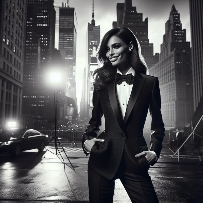 Hailee Steinfeld in Stylish Tuxedo NYC Skyscrapers Cinematic Flair