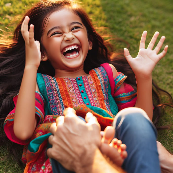 Joyful Girl Tickled | Radiant Dress Laughing Under Sunny Sky