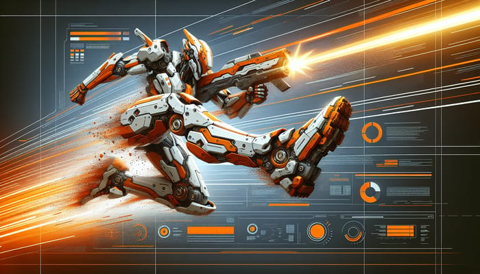 Dynamic Orange & White Gundam Battling in Intense Action