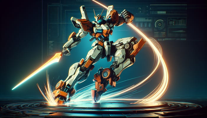 Orange and White Mecha in Intense Battle | Futuristic Infographics