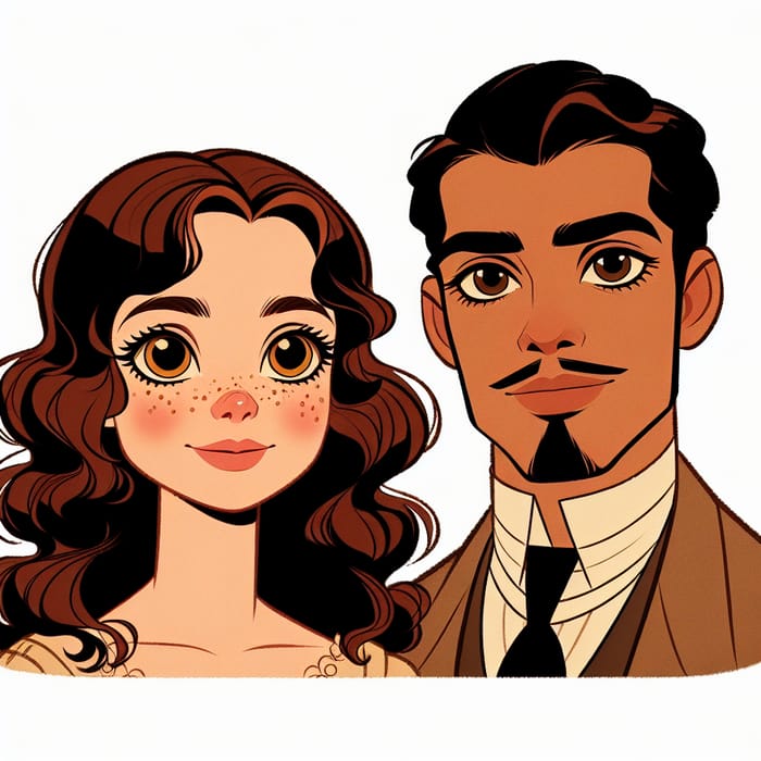 Vintage Fairytale Animation Style Couple Illustration - Disney Inspired Art