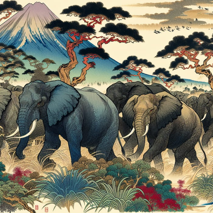 Traditional Japanese Edo Elephant Painting