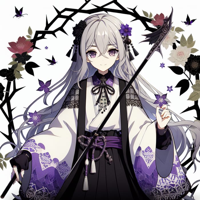 Anime Enchantress | Silver Hair Witch in Black Dress