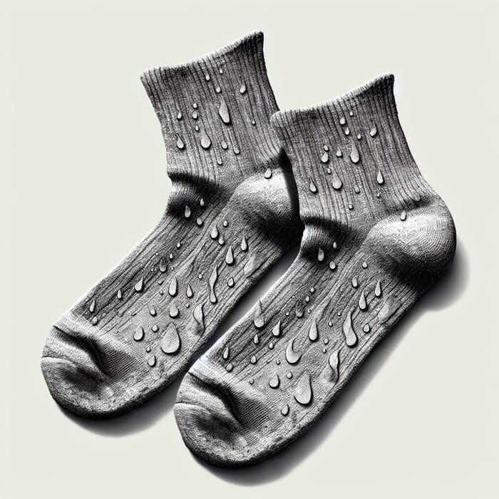 Damp and Soaked Grey Socks After 12-Hour Wear