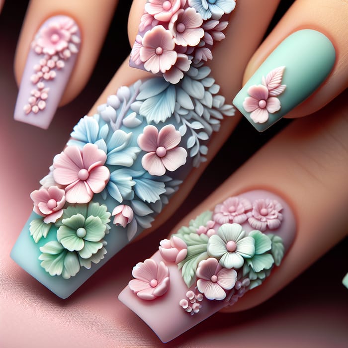 3D Floral Nail Art in Pastel Colors | Stunning Design Details