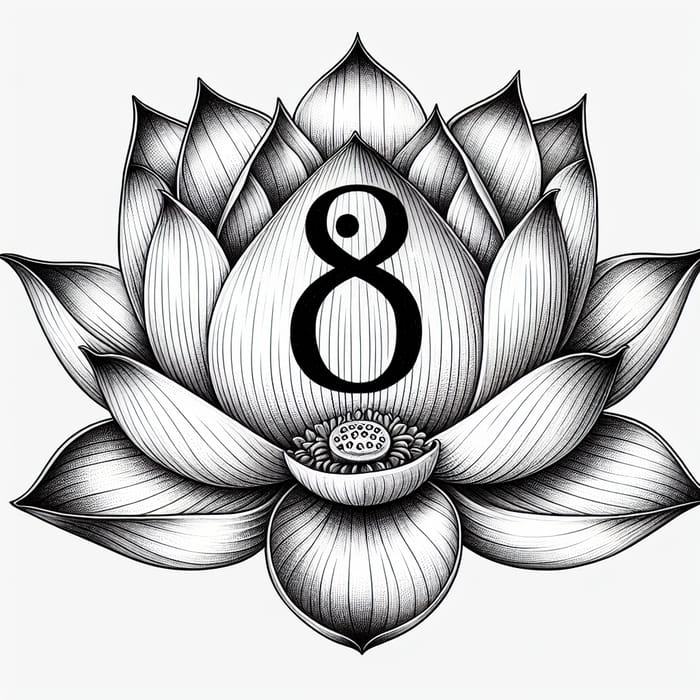 Lotus Flower with Number 8 Drawing