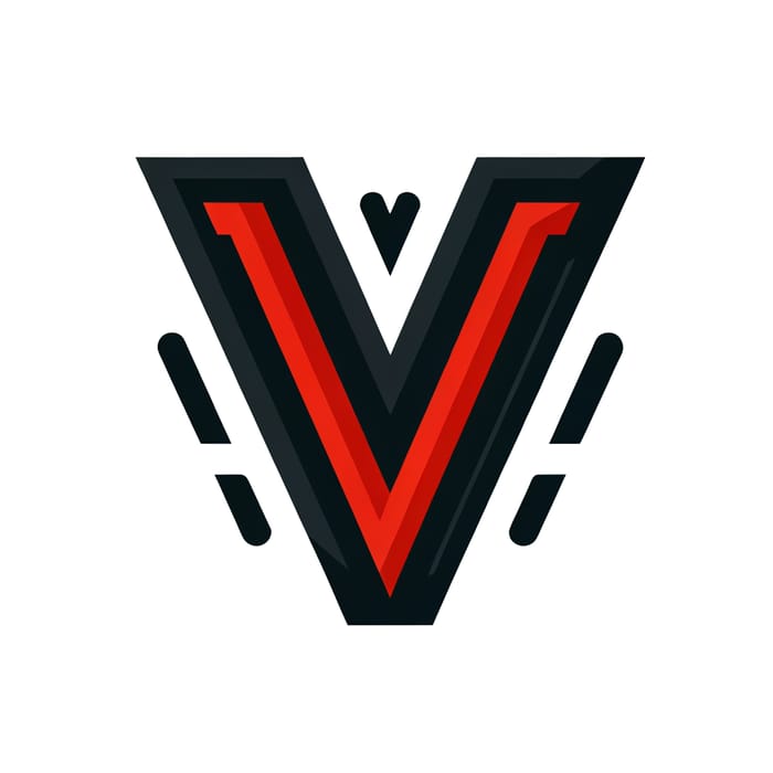 English Letter V Logo in Black and Red Colors