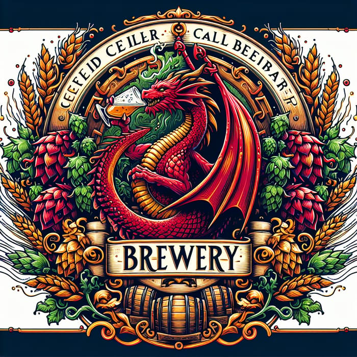 Red Cellar Dragon: Traditional German Beer Emblem with Intricate Details