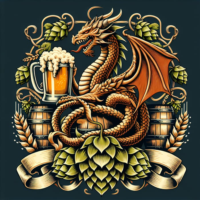 Brewery Coat of Arms: Hop Dragon Enjoying a Kellerbier