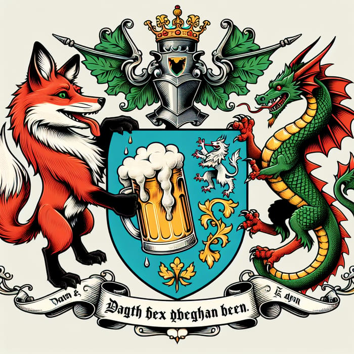 Fox and Dragon Coat of Arms with a Beer