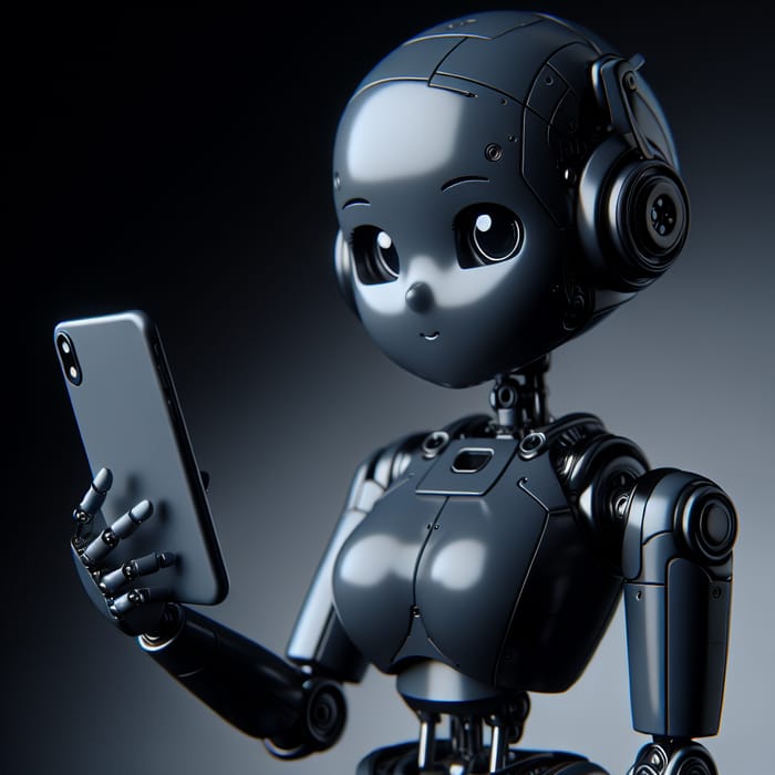 Cute Female Robot in Dark Gray Metal | Cyberpunk Phone Design