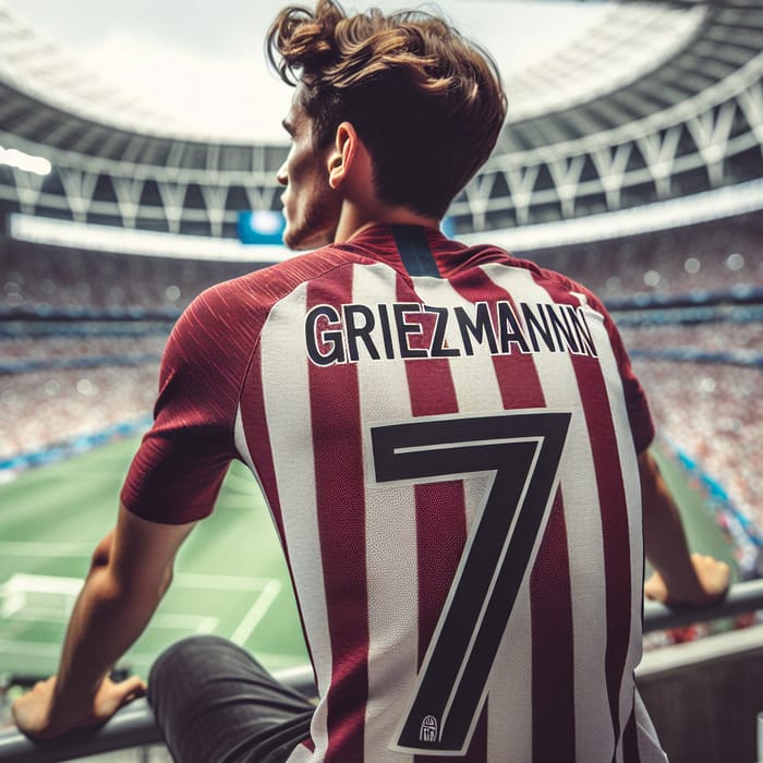 Lucas Hernandez Cheers Atletico in Striped Shirt at Modern Stadium