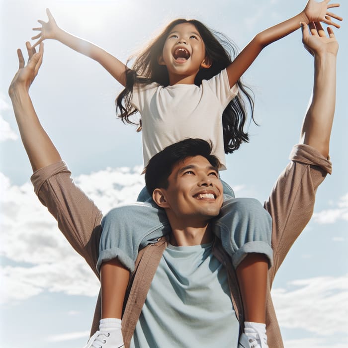 Excited Girl on Man's Shoulders | Fun Sky Stretching Scene