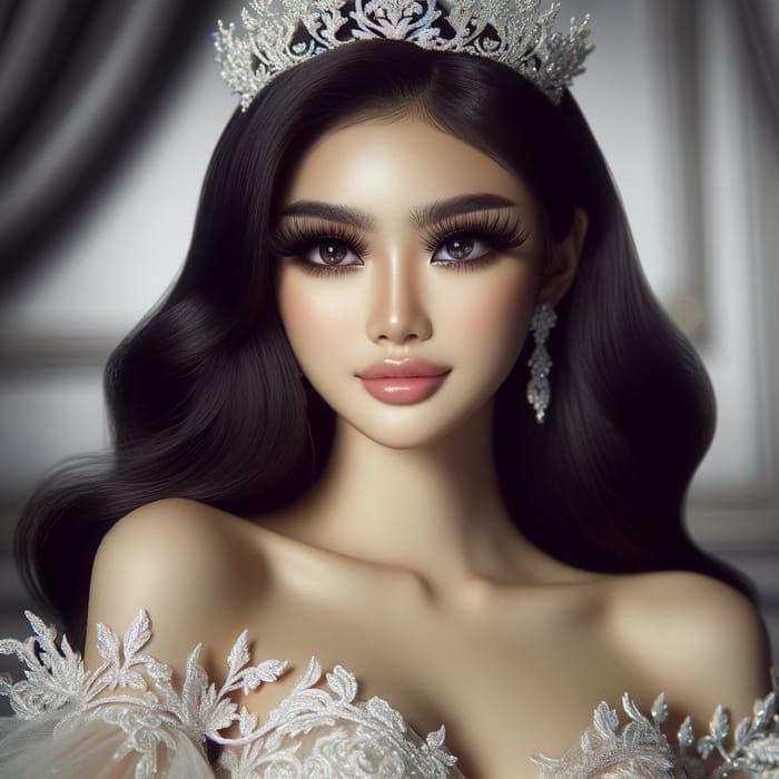 Stunning Asian Princess in Elegant Ballgown with Lush Lashes