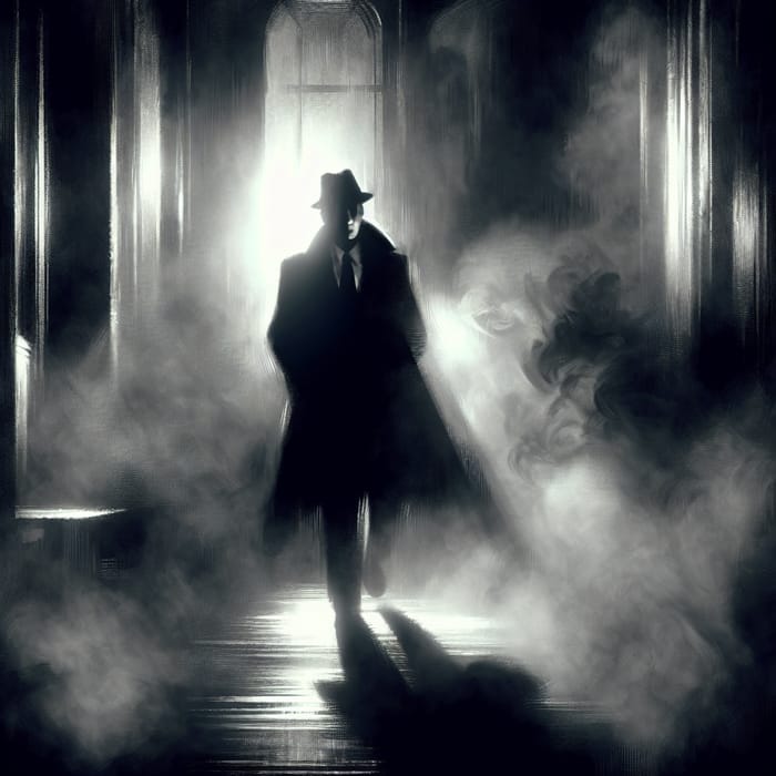 Capturing Intrigue: Mysterious Figure in Noir Atmosphere