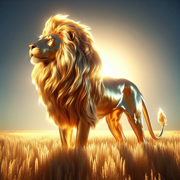 Golden Lion Majestically Roaming the Savannah