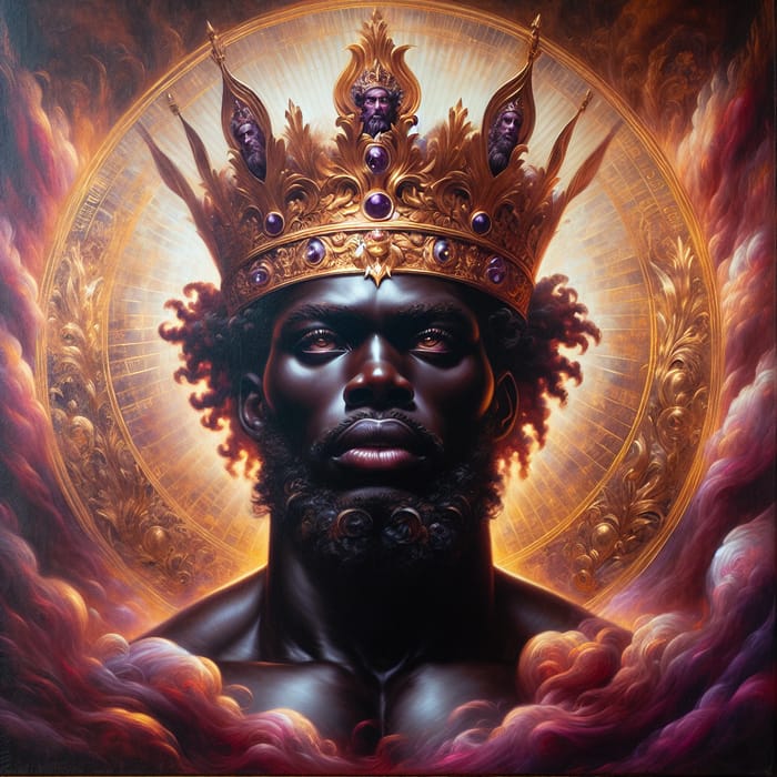 Regal Black Jesus in Majestic Renaissance Crown Painting