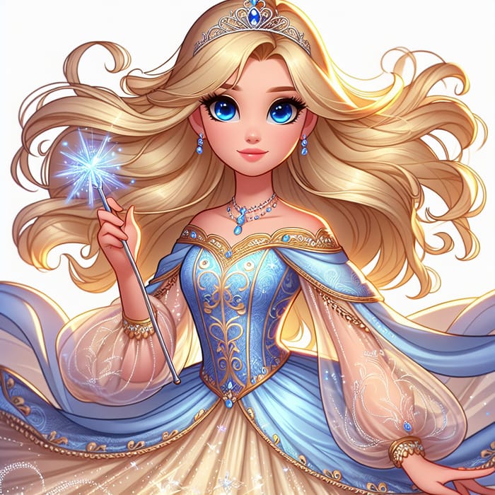 Disney Princess Cartoon Character with Blonde Hair and Blue Eyes