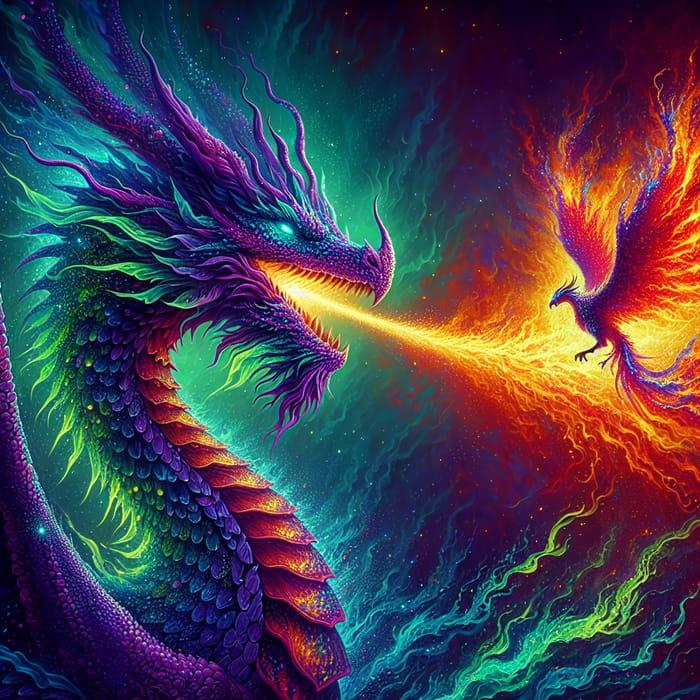 Majestic Purple Dragon and Phoenix Artwork