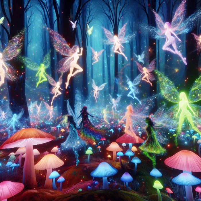 Enchanting Forest with Glowing Mushrooms & Fairies