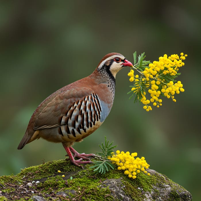 Royal Partridge with Mimosa Branch