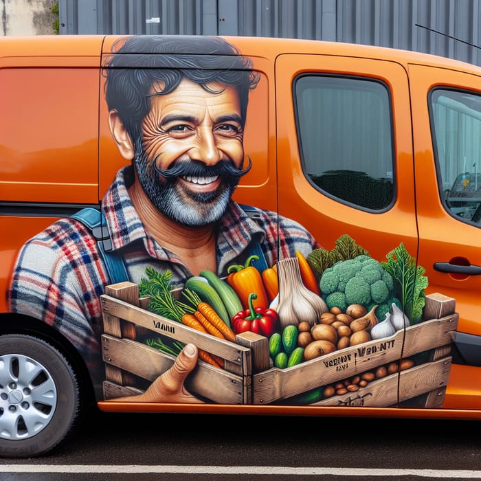 Colorful Peugeot Partner with Smiling 50-Year-Old Farmer and Fresh Vegetables