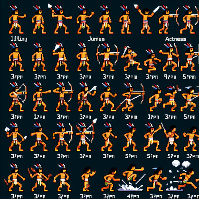 Indigenous Brazilian Character Sprite Sheet in Side-View | Pixel Art