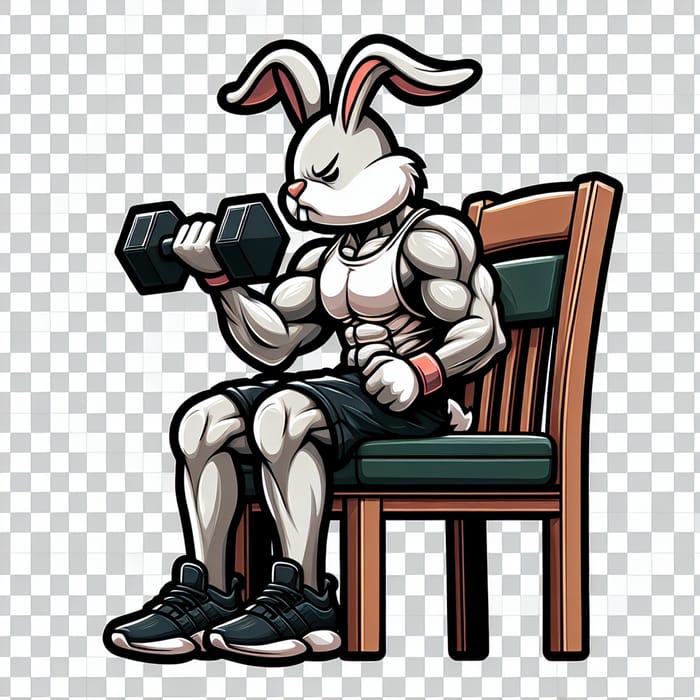 Muscular Cartoon Rabbit in Workout Gear