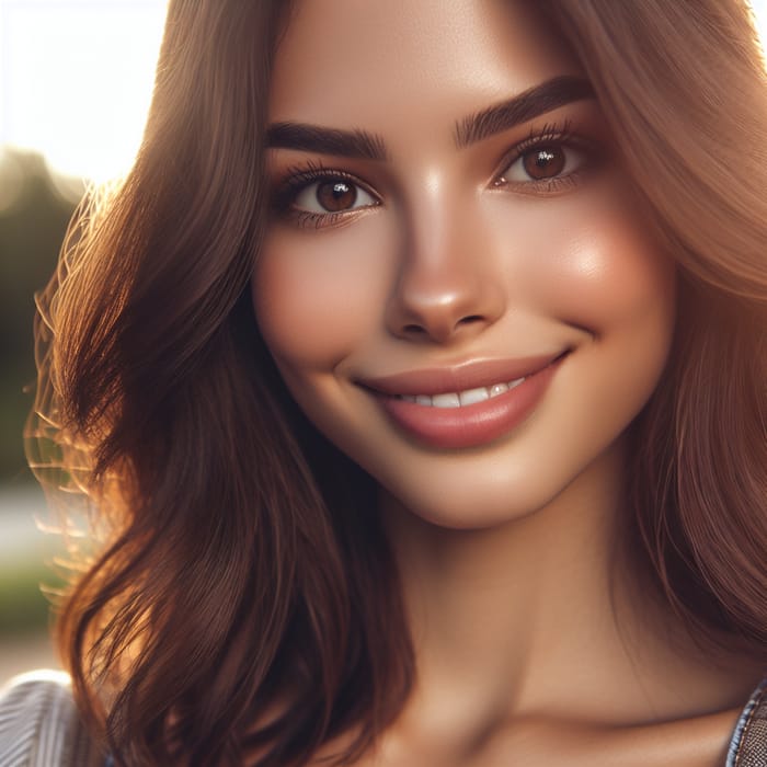 Realistic Brunette Girl with Brown Eyes Smiling