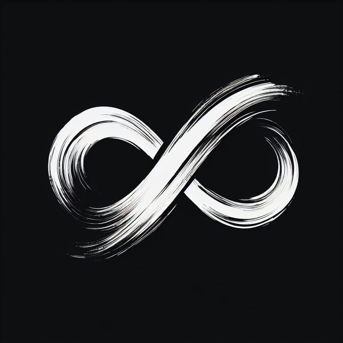 Simple White Brush Stroke Infinity Symbol on Black Background