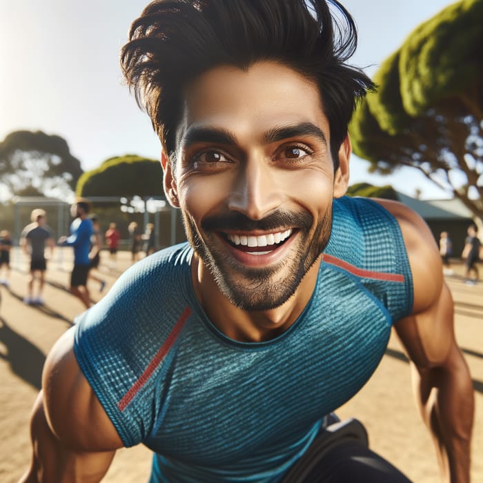 Vibrant South Asian Man Exuding Energy | Active Lifestyle Scene