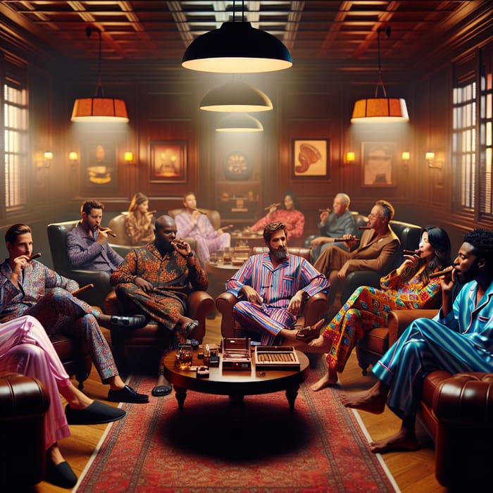 Cozy Pajama Gathering in Upscale Cigar Lounge