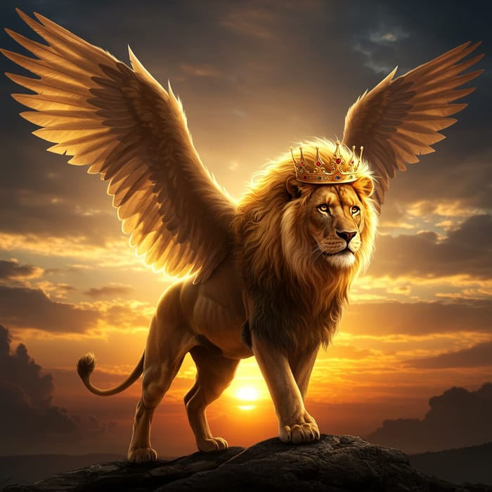 Lion with Crown and Wings - Majestic Imagery